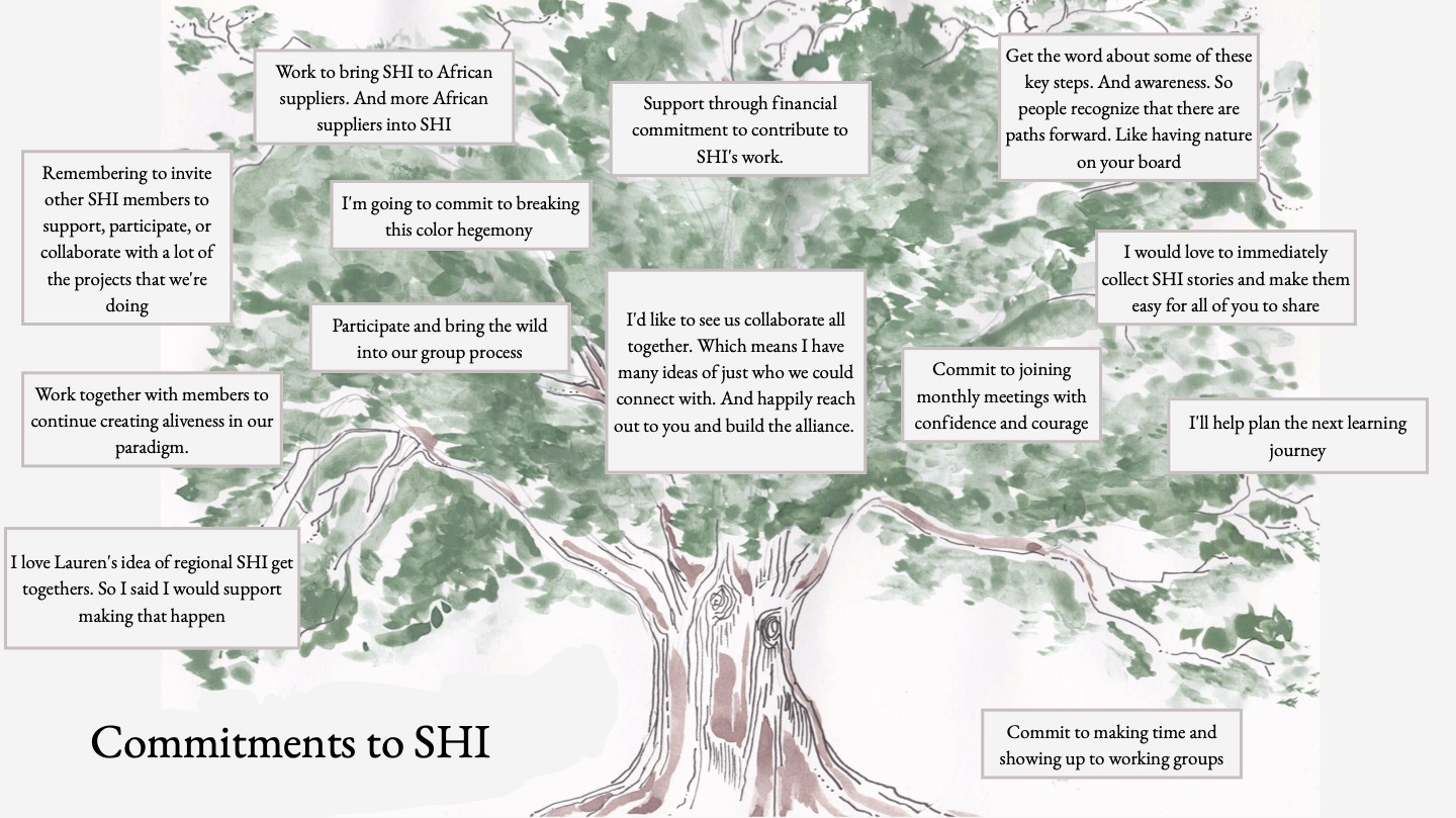 Commitments from the SHI Oregon Learning Journey. Tree designed by Willow Murton